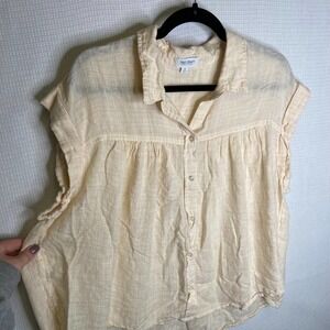 True Craft‎ Button Up Shirt 0X Womens Top Short Sleeve Beige Blouse